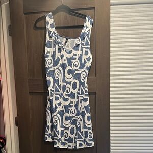 Blue and White Graphic Lettering Tank Dress